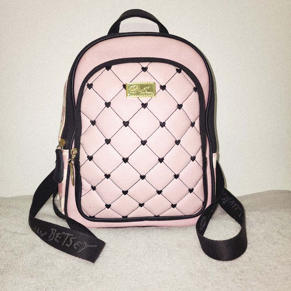 Luv Betsey by Betsey Johnson Quilted Pink and Black Heart Backpack